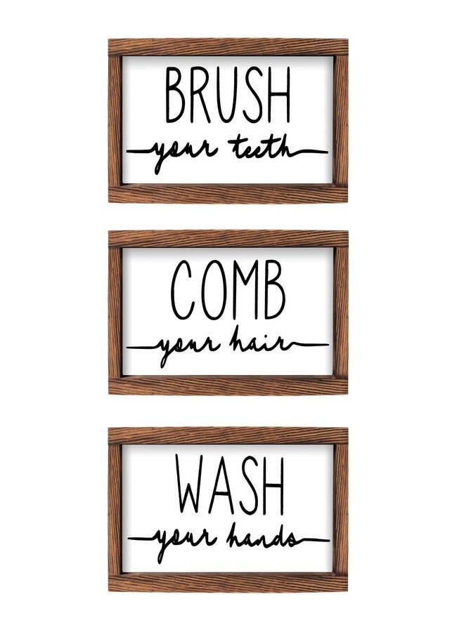 LIBWYS Bathroom Sign & Plaque (Set of 3) Wash Your Hands Brush Your Teeth Comb Your Hair Decorative Rustic Wood Farmhouse Bathroom Wall Decor (White) - Image 1